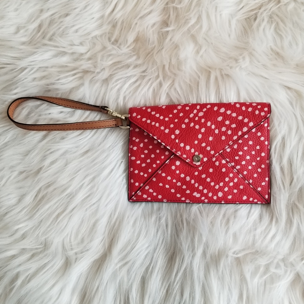 DVF Red and Pink Polka Dot Leather Envelope Wristlet